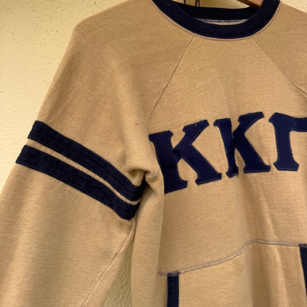 Vintage 50s 60s KKG Raglan Sweatshirt Tan Navy Sorority Fraternity Size Medium - Picture 9 of 13
